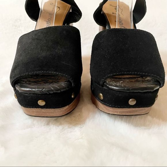 Free People Black Suede Peep Toe Platform Clog Sandals NWT, Size 7 - Picture 4 of 16